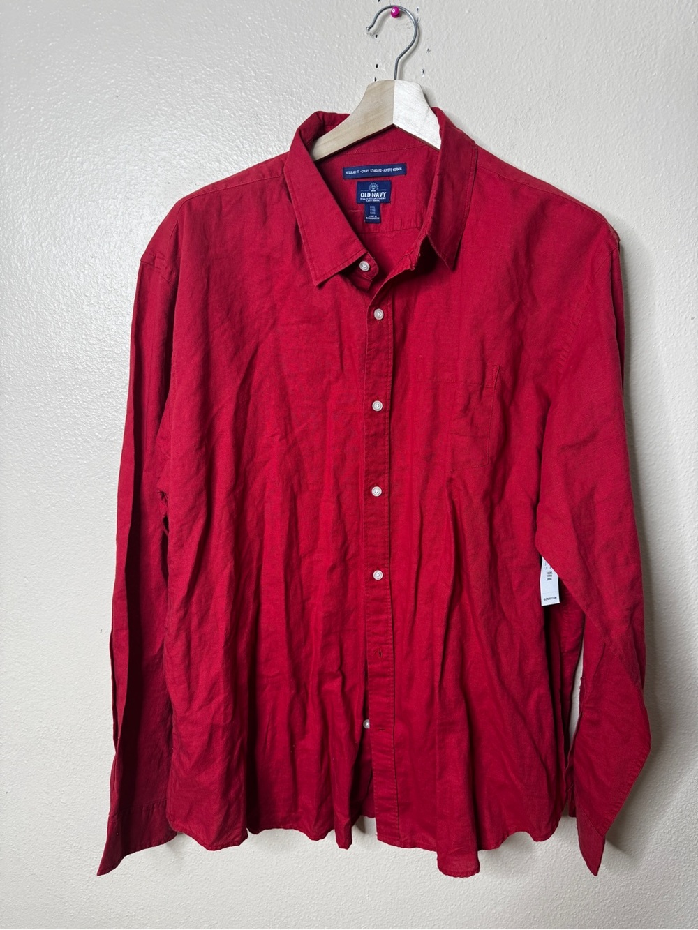 NWT Old Navy Shirt Men’s 3XL Red Linen Blend Long Sleeve Button Up Regular Fit